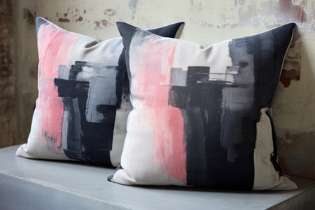 Enchanting Harmony: Embracing the Delicate Contrasts of Two Gray and Pink Throw Pillowsの素材