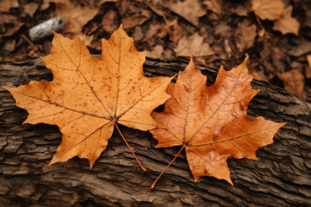 Autumns Duo: The Story of Two Brown Maple Leaves 3:2の素材