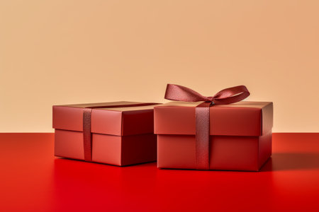 Vibrant Duo: Stunning Brown-and-red Gift Boxes Reveal Christmas Cheer --ar 3:2の素材
