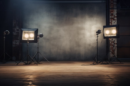 The Play of Shadows: Illuminating an Empty Studio with Two Studio Lights --ar 3:2の素材