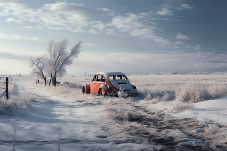 Frozen Adventure: A Vehicle Braving an Arctic Snowscapeの素材