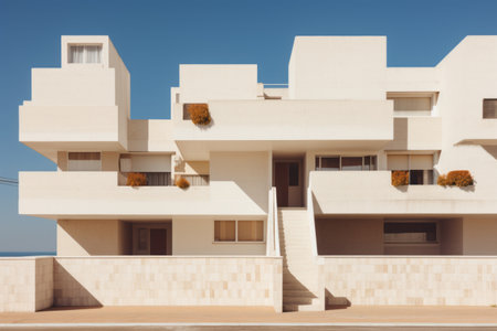 Harmonious Contrast: A Striking White and Brown Concrete Building in the AR 3:2 Styleの素材