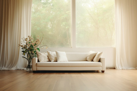 Innovative Interior Design: Showcasing the Elegance of a White Couch on a Wooden Floor --ar 3:2の素材