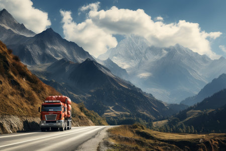 Conquering the Serene Peaks: A Trucks Journey on Mountainous Roads [AR 3:2]の素材