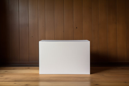 Ink Mastery: Aesthetic Contrast of a White Box and Black Pen on a Brown Wooden Tableの素材