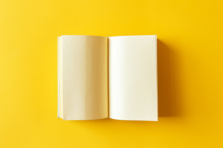 Vibrant Contrasts: White Book Page Pops on Yellow Surface --ar 3:2の素材