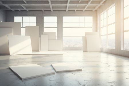 Blank Slates: Exploring the Artistry of White Canvases on the Floorの素材