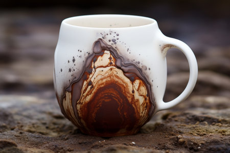 Brewing Warm Comfort: Exploring the alluring depths of a White Ceramic Mug with Brown Liquid Insideの素材