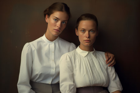 Duality in White: Two Women United in Elegance --ar 3:2の素材