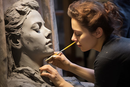 Crafting Creativity: Unveiling the Art of a Woman Sculpting with a Metal Tool - AR 3:2の素材