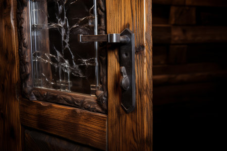 Elegant 3:2 AR Wooden Door: Framed Glass and Metal Handleの素材