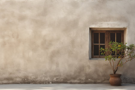Contrasting Elegance: The Dynamic Blend of a Wooden Window on Concrete Wall --ar 3:2の素材