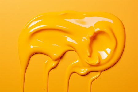 Vibrant Interaction: A Captivating Blend of Yellow Paint Dripping on Orange Surfaceの素材