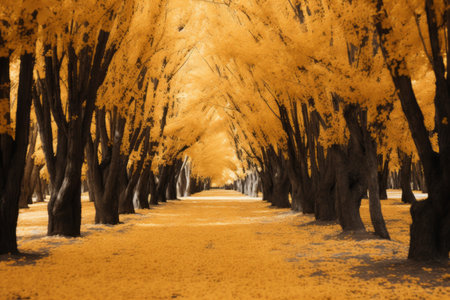 Vibrant Canopies: The Mesmerizing Yellow Trees --ar 3:2の素材