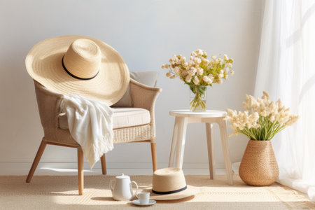 Sophisticated Scandinavian-inspired Living Room: Embracing Brightness in a Stylish Aura with Rattanの素材