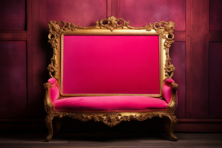 Captivating Contrast: The Blank Picture Frame Adjacent to a Pink Velvet Armchairの素材