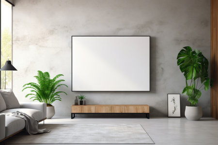Sleek and Stylish: A Blank Modern Flat Screen TV Graces the Living Room Wallの素材