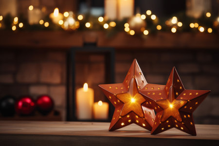 Festive Magic: Modern Christmas Table Decorations Enhanced by a Cozy Fireplace Ambienceの素材