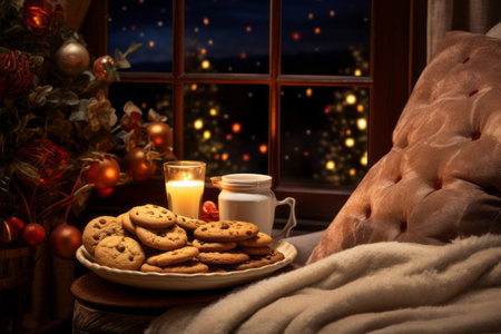 A Magical Christmas Scene: A Cozy Room at Night, with Milk and Cookies for Santa Claus!の素材