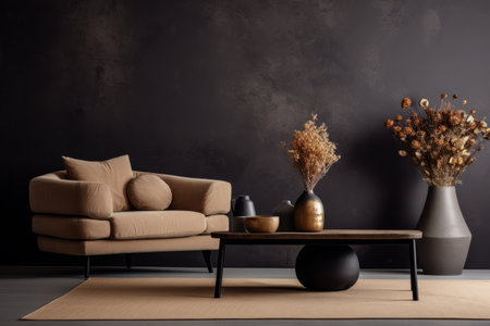 Modern Elegance: An Inspired Living Room Composition with Beige Sofa and Chic Black Accentsの素材