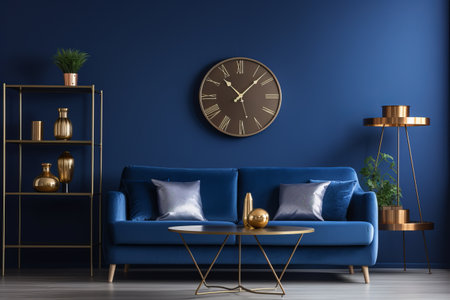 Captivating Modern Living Room Design: An Enchanting Fusion of Glamour Blue Sofa and Elegant Home Acの素材