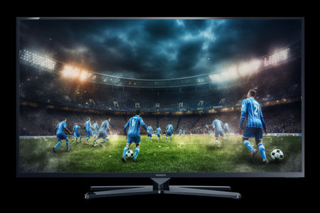 Immersive Home Entertainment: Experience the Thrill of a Football Match on a Widescreen Flat TVの素材