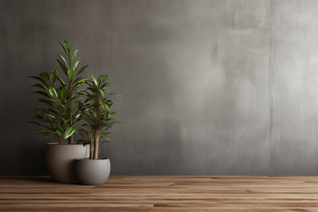 Elegant Harmony: Aesthetic Grey Wall and Wooden Floor with Exquisite 3D Planterの素材