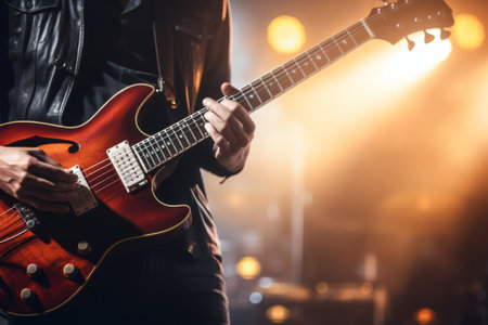 Harmony in Haze: Guitarist Captivating the Stage with Background Softnessの素材