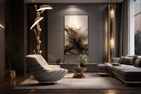 Elegance Illuminated: The Exquisite Interior Design of a Luxury Living Room with a Modern Lampの素材