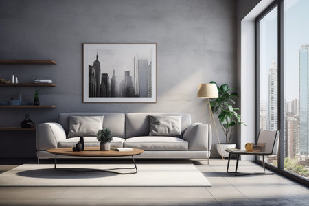 Luminous Serenity: Embracing Tranquility in a Light Grey Living Room with a Large Windowの素材