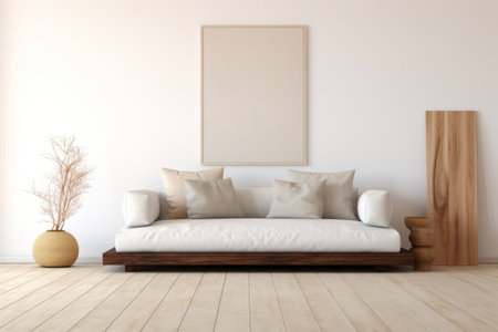 Exquisite Interiors: A Modern Living Room Oasis with Fabric Sofa, Side Table, and Elegant White Wallの素材