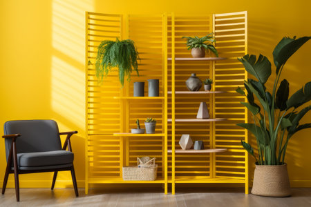 Folding Dreams: A Stylish Interior with Vibrant Yellow Accentsの素材