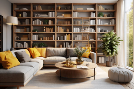 Elegant Living: An Exquisite Interior With a Chic Bookshelfの素材