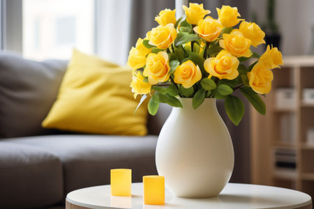 Stunningly Chic: A Glimpse into the Interior of a Living Room Adorned with a Vase and Vibrant Yellowの素材