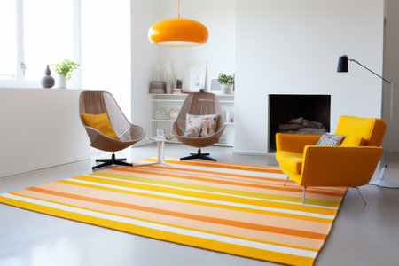 Vibrant Illumination: Enhancing the Ambience of a Bright Living Room with a Striped Blanket on a Yelの素材