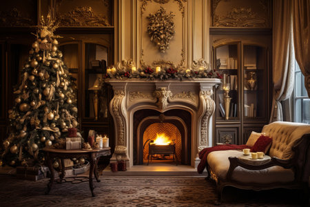 Fireside Christmas Delights: A Festive Interior Design in the Living Roomの素材