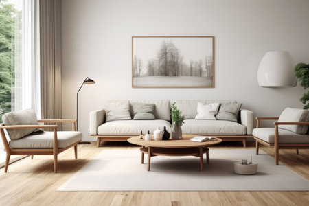 Embracing Minimalism: A Look Inside a Modern Scandinavian Living Room With a Stunning Wood Tableの素材