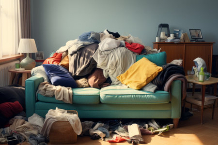 Chaos in Comfort: Tangled Clothes and Cluttered Living Spacesの素材