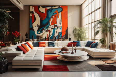 Cozy and Chic: Exploring the Stylish Interior of a Living Room with Carpet and Sofasの素材