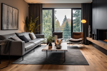Stunning Design: Cozy Residential Apartment Showcases Exquisitely Decorated Modern Living Roomの素材