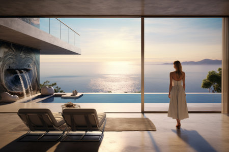 Seaside Serenity: A Woman's Modern House Perched Above the Oceanの素材
