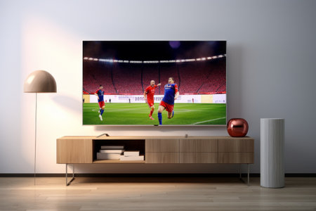 Immersive 3D Visualization: Experience the Thrill of a Soccer Game in a Living Room with LED TVの素材