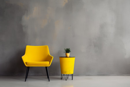 Sunny Splendor: Discover the New Yellow Chair and Small, Decorative Table in an Interior with a Greyの素材