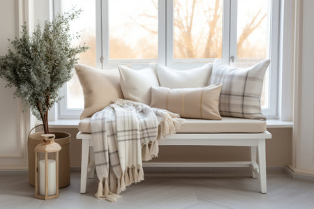 Cozying Up: The Perfect Soft Bench with Plaid for an Inviting Light Living Room Interiorの素材