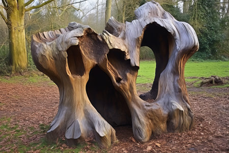 The Intriguing Split: Unveiling the Enigmatic Slot on a Forked Tree Trunkの素材