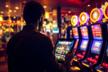 Winner Alert: Man Strikes Jackpot on Mobile Slot App - A Striking Back View!の素材