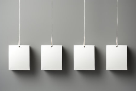 Minimalist Retail Packaging: Elegant White Boxes with Hang Slot Exclusively Displayed on Grey Backgroundの素材
