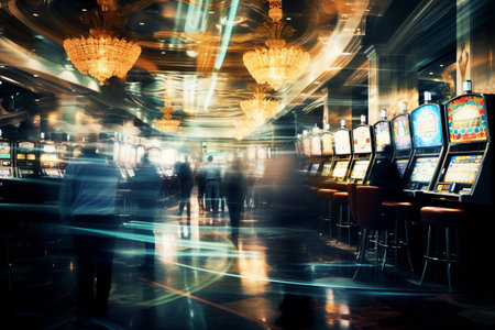Focusing on the Luck: Blurring the Vibrant Casino Floor with Slot Machine Enthusiastsの素材