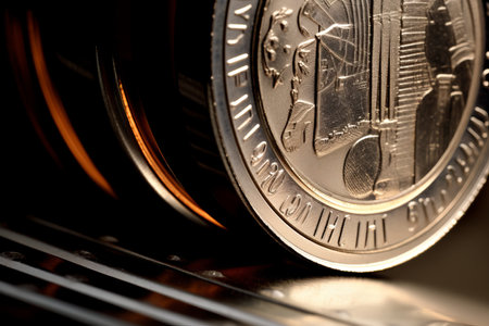 The Promise of Savings: A Close-Up of a Euro Coin Embracing a Silver Piggy Bankの素材