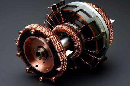Unveiling the Inner Workings: Exploring the Copper Coil Stator Windings of an Old Hard Drive's Brushの素材